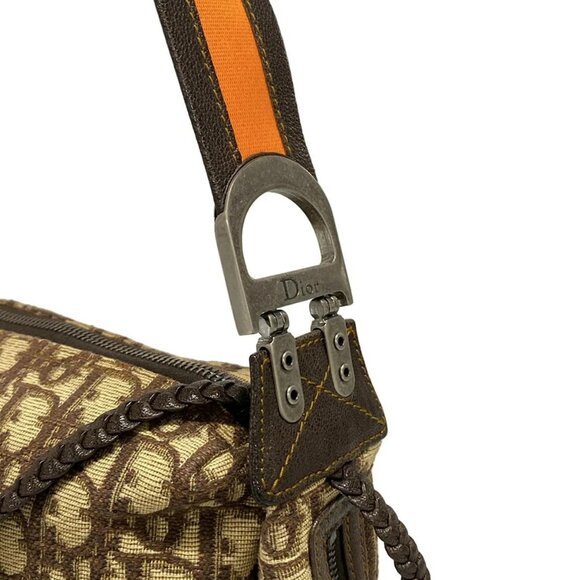 Auth DIOR/ChristianDior Flight Beige Dark Brown Orange Jacquard Leather - Picture 8 of 16